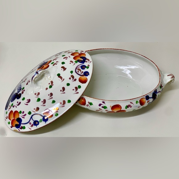 19th Century Antique Gaudy Welsh Oyster Pattern Allertons Marked Lidded Tureen - Picture 4 of 16